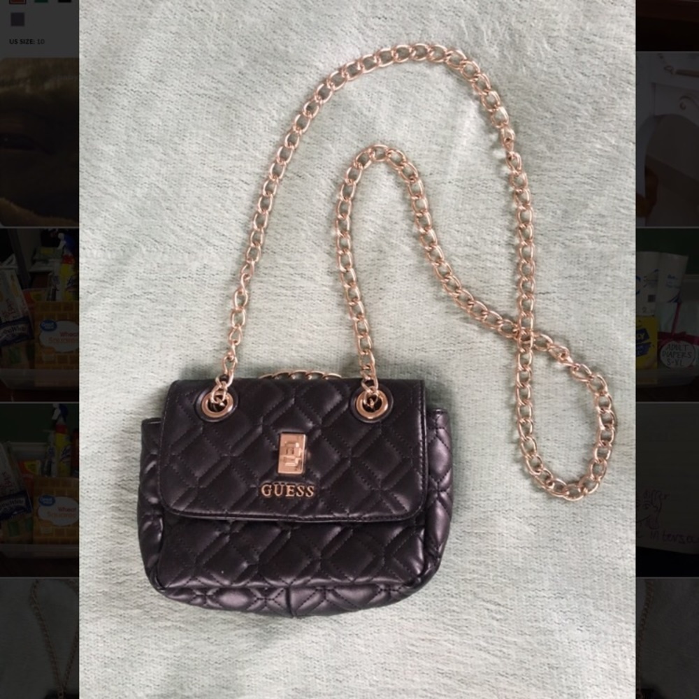 GUESS Black Quilted Chain Purse